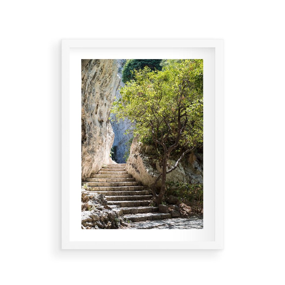 Plakat w ramie 30x40 - Krok po kroku do celu - schody, perspektywa - rama biała