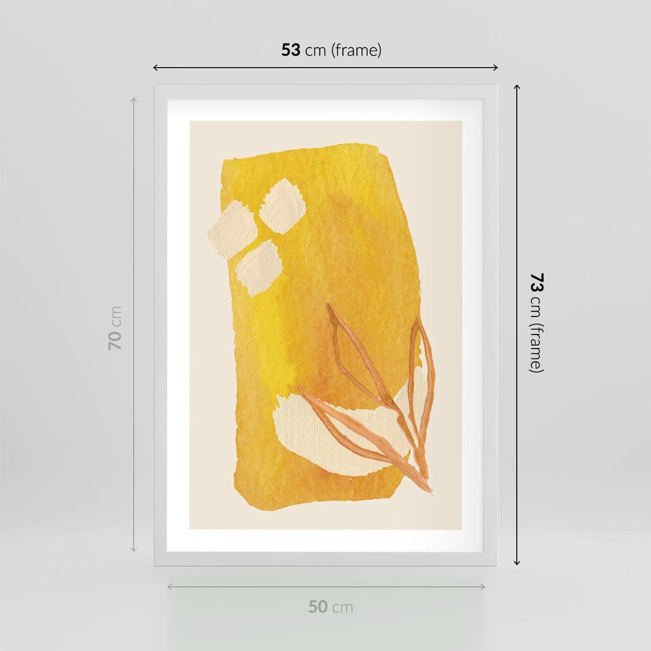 Plakat w ramie 50x70 - Kolorowe Marzenia - abstrakcyjna żółta plama, akwarela - rama biała