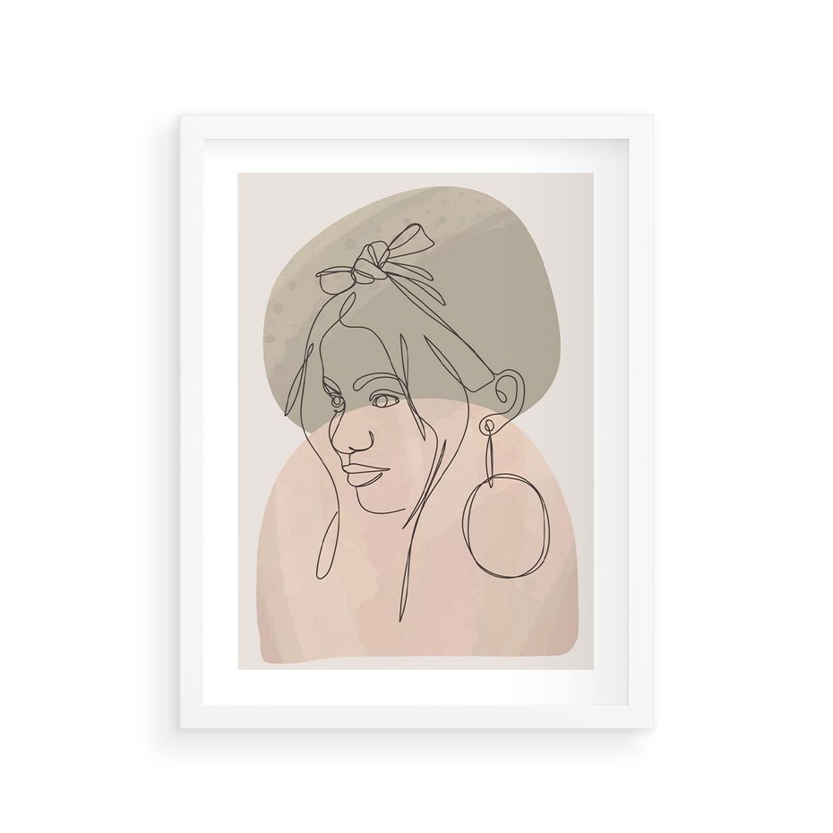 Plakat w ramie 30x40 - Kobieta w Linii: Akwarelowa Harmonia - kobieta one line, grafika - rama biała