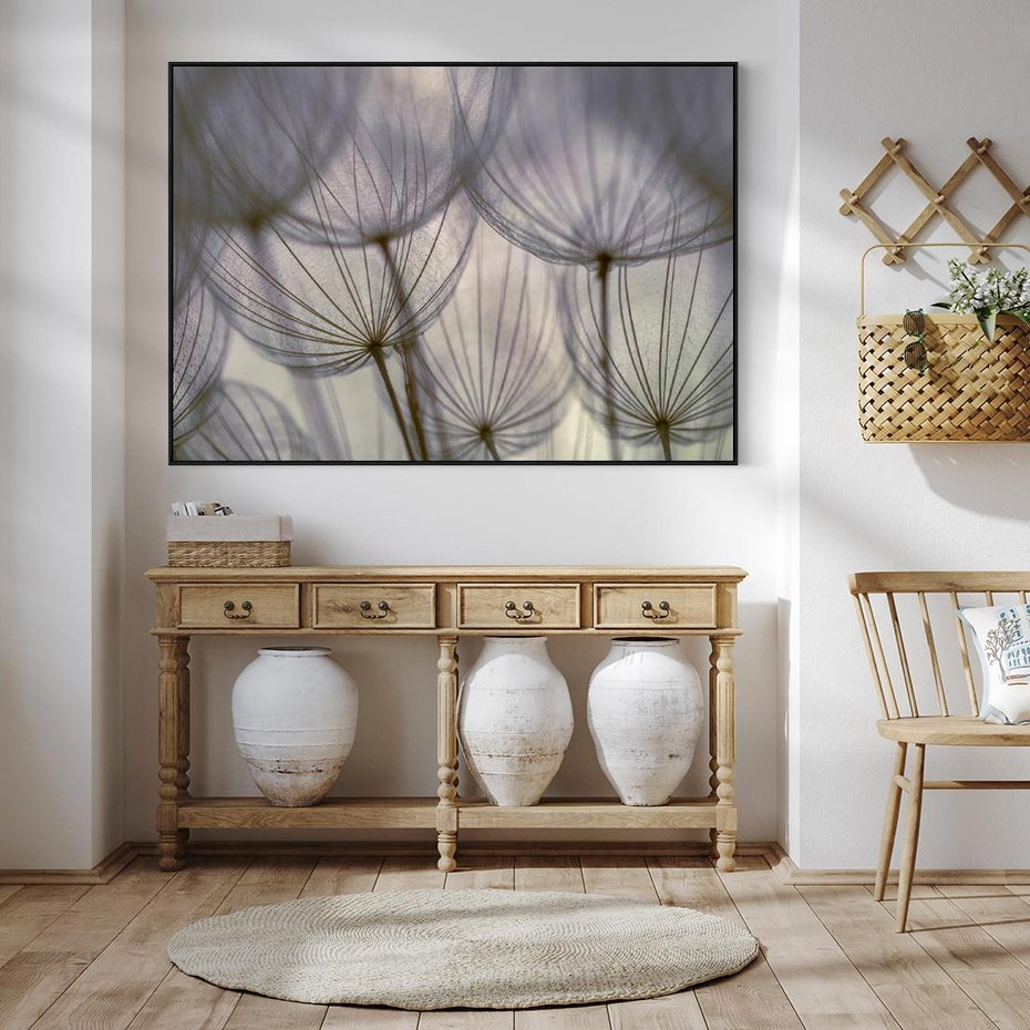 Obraz w ramie 100x70 - Makro dmuchawiec - piękno drobnych detali - dmuchawce, makro - rama czarna