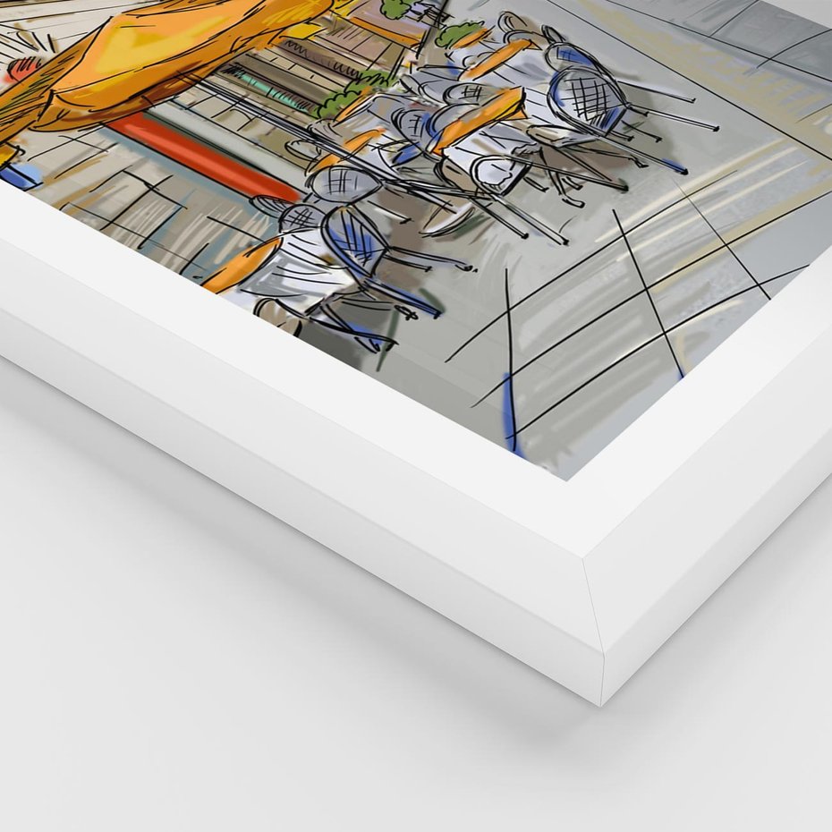 Plakat w ramie 50x70 - Kawiarenkowy Szkic - malowany, szkic - rama biała