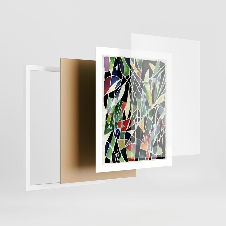 Plakat w ramie 40x50 - Taniec Plam i Kształtów - abstrakcyjny akwarelowy obraz, plamy - rama biała