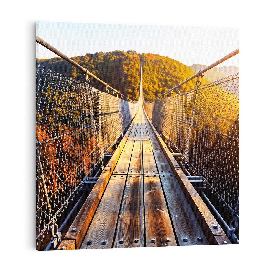 Obraz na płótnie 70x70 - Drewniany most w górach - most, drewniany