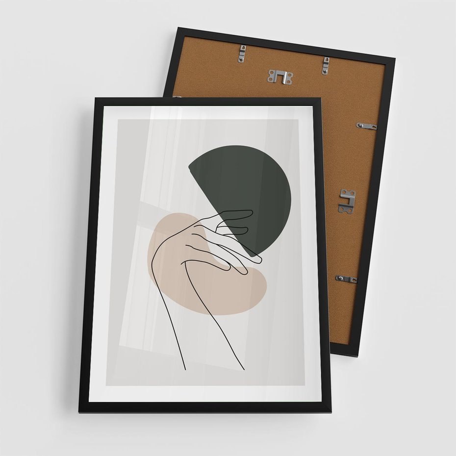 Plakat w ramie 50x70 - Przenikające Kształty - szkic jedną linią, one line - rama czarna