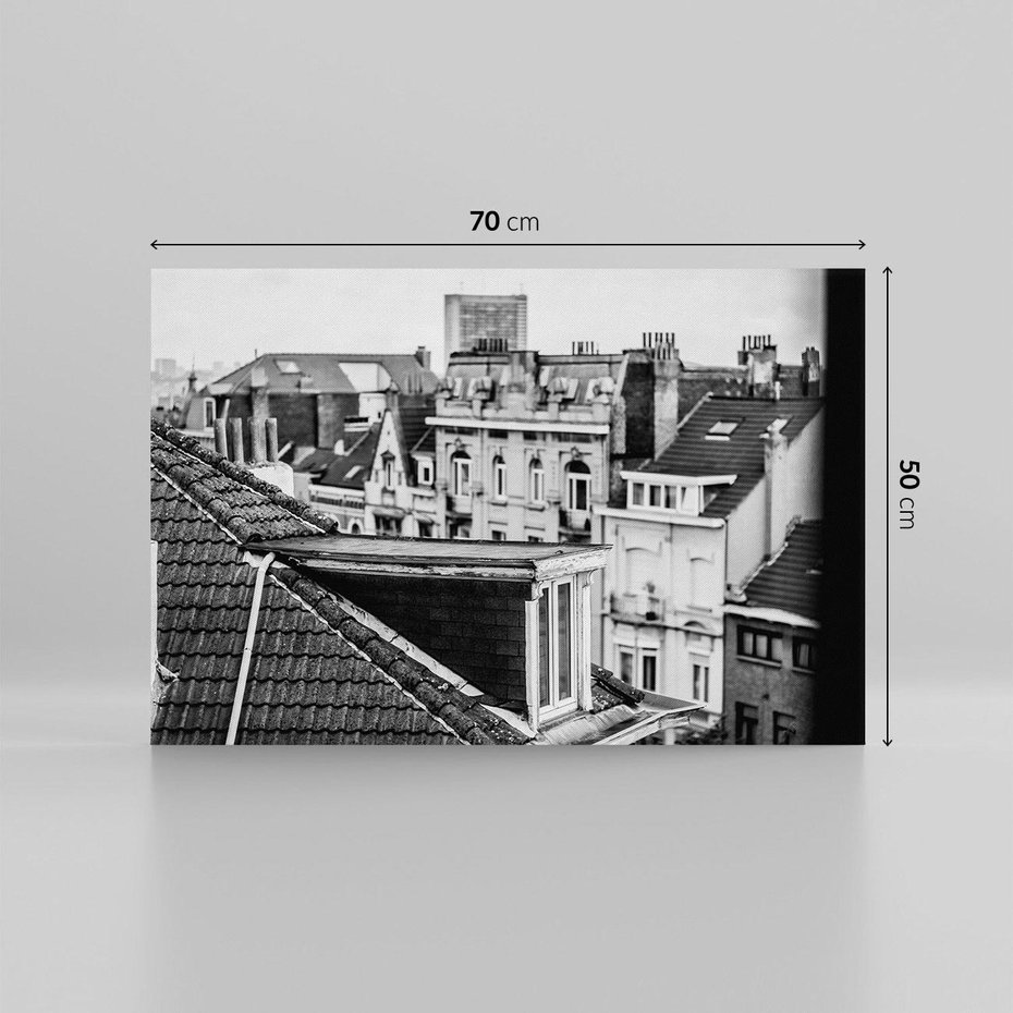 Obraz na płótnie 70x50 - Miasto w Retro Odsłonie - fotografia czarno biała, ujęcie na dachy wielkiego miasta