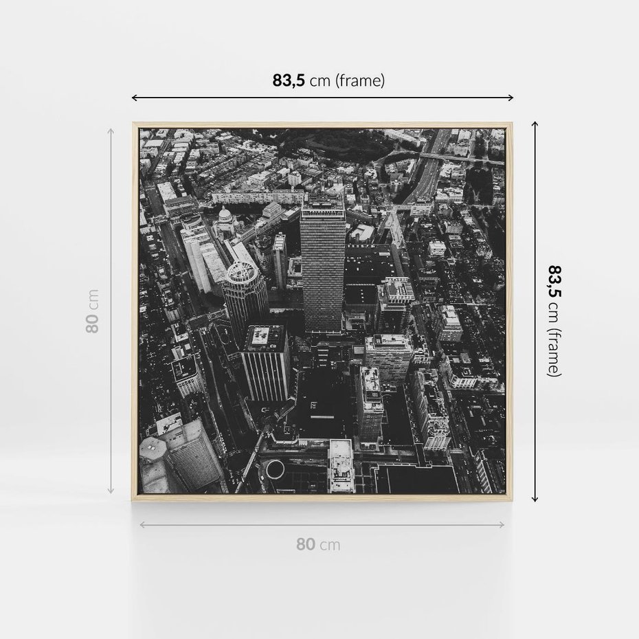Obraz w ramie 80x80 - Kontrastujące miasto - miasto, biało - rama drewno