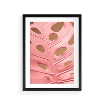 Plakat w ramie 30x40 - Różowa monstera w pełnym rozkwicie - różowa, monstera - rama czarna
