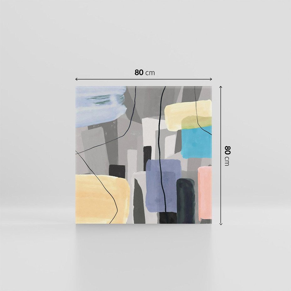 Obraz na płótnie 80x80 - Harmonia w chaosie serca - abstrakcja na szarym tle, kolorowe plamy koloru