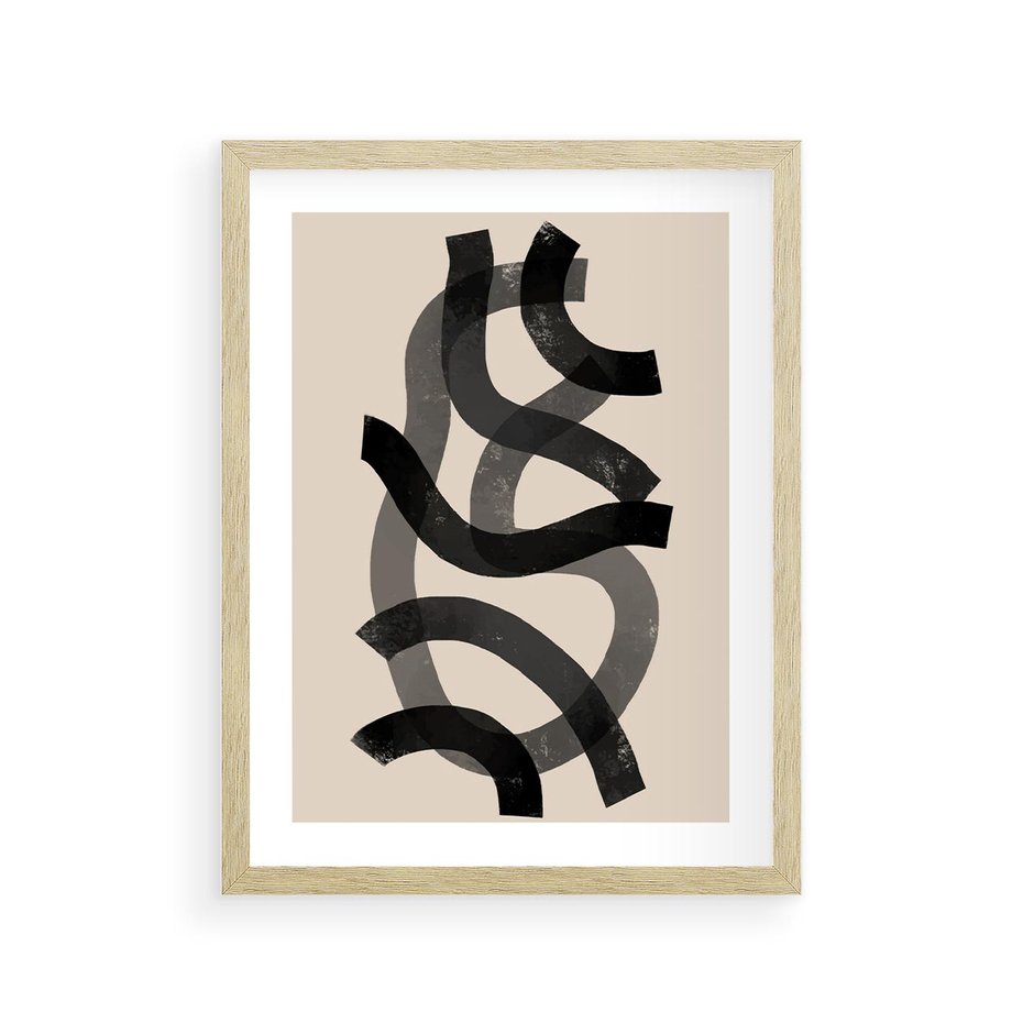 Plakat w ramie 30x40 - Strukturalne Odbicia Innowacji - zaplątane minimalistyczne linie, na bezowym tle - rama drewno