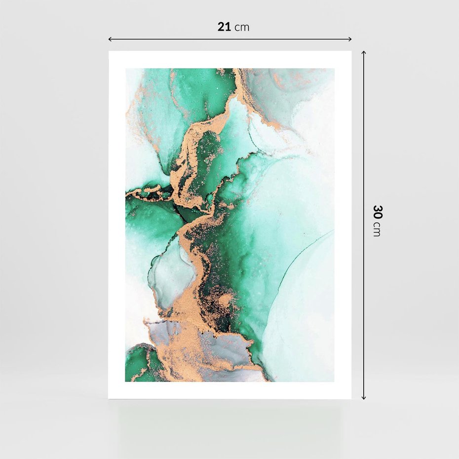 Plakat bez ramy 21x30 - Marmur, Zieleń i Złoto - marmur, zieleń i złoto