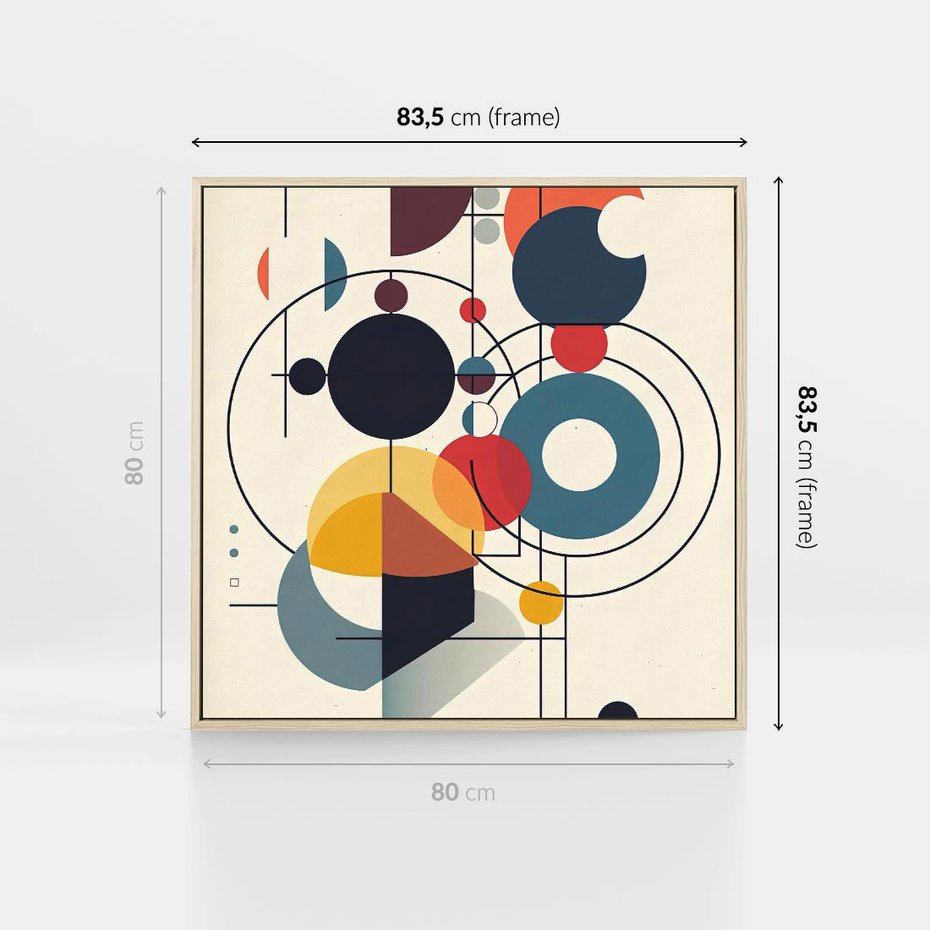 Obraz w ramie 80x80 - Rozbijające Barwne Granice - abstrakcyjna geometryczna kompozycja, koła linie - rama drewno
