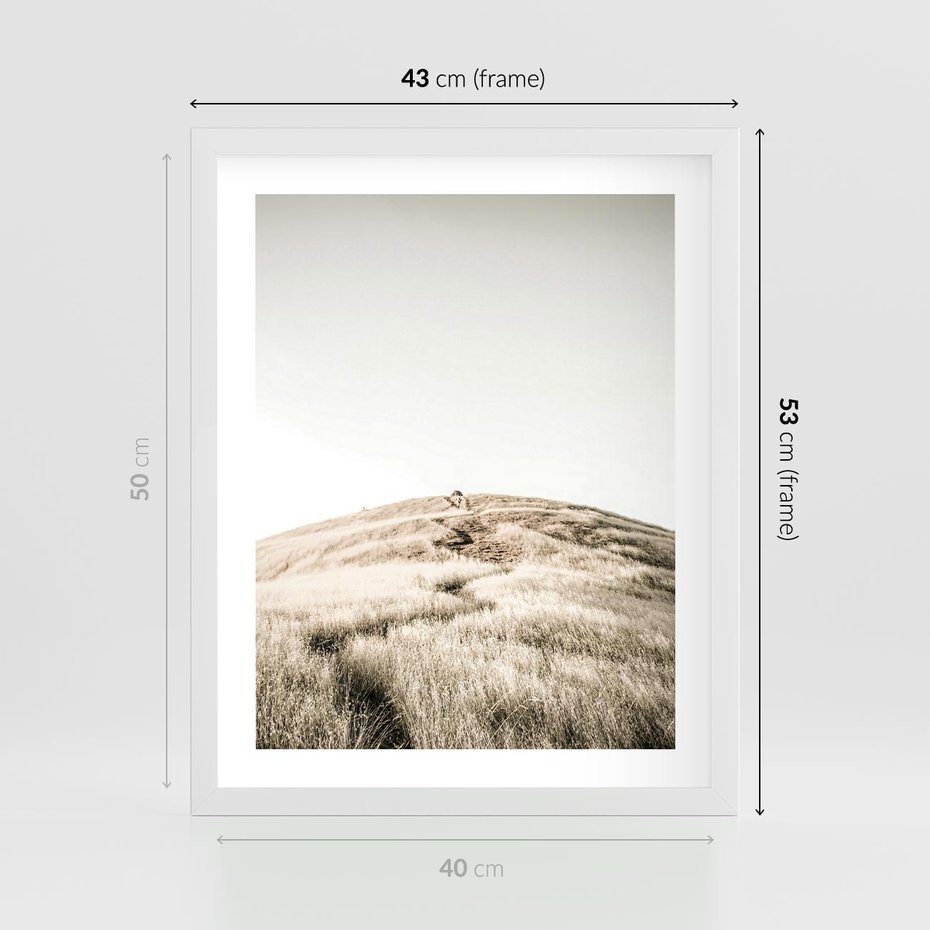 Plakat w ramie 40x50 - Wzgórze w Odcieniach Sepii - wzgórze, trawy - rama biała