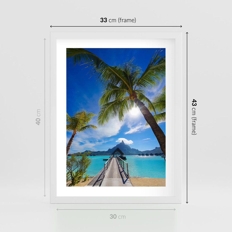 Plakat w ramie 30x40 - Tropikalne palmy nad oceanem - palmy, ocean - rama biała