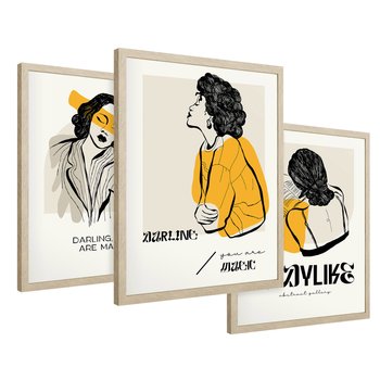 Zestaw obrazy w ramie 30x40 galeria - Kobiece, plakaty, boho - rama drewno