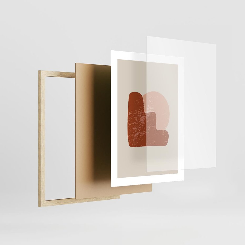 Plakat w ramie 30x40 - Przenikanie Granic - nowoczesny plakat, abstrakcyjne kształty - rama drewno