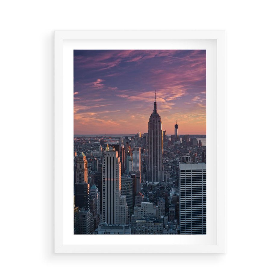 Plakat w ramie 50x70 - Nowy Jork - Błyskawice Manhattanu - Nowy Jork, Manhattan - rama biała