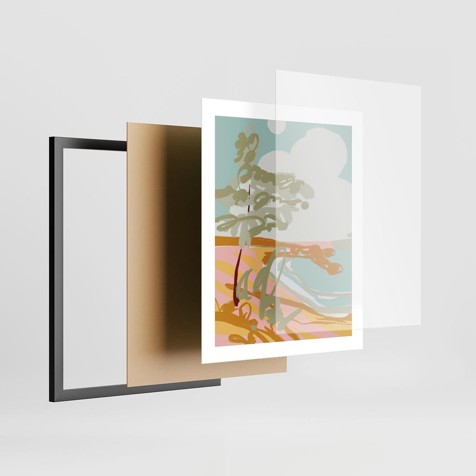 Plakat w ramie 40x50 - Spokojny Wiatr - pastelowy krajobraz, nowoczesny plakat - rama czarna