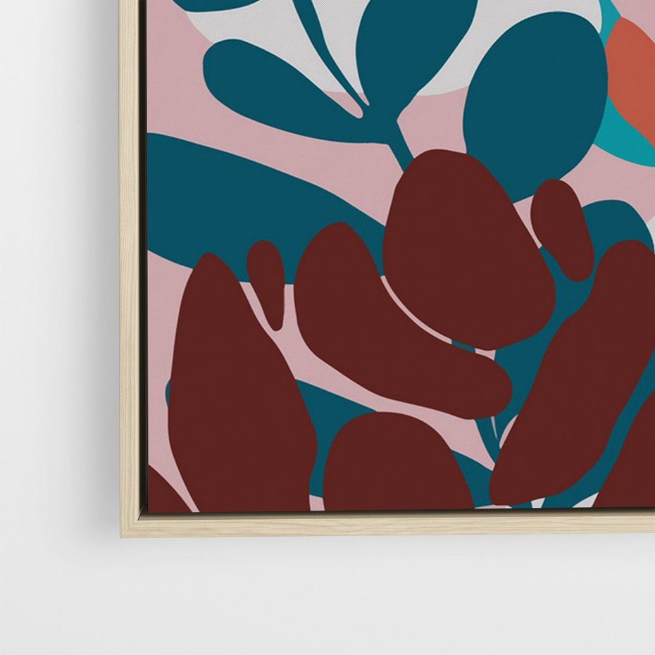 Obraz w ramie 80x120 - Impresje Kształtów - abstrakcyjna kompozycja kwiatowych form, kolor zgaszone - rama drewno