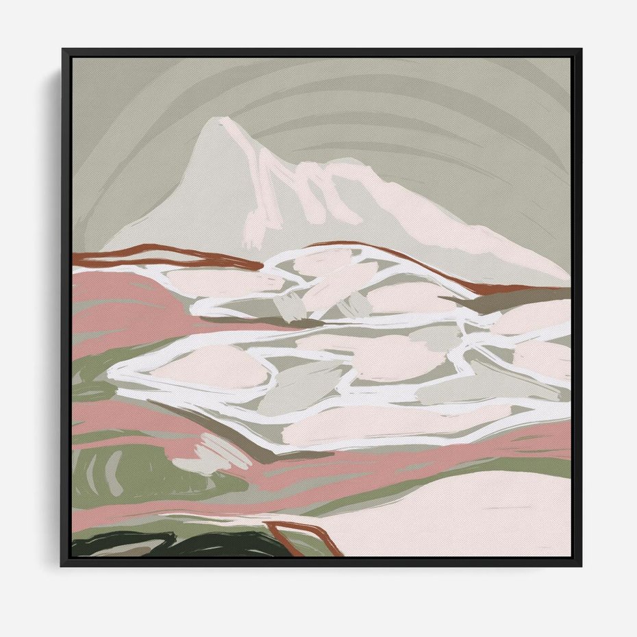 Obraz w ramie 50x50 - Szarawe Wzgórza - pastelowy krajobraz, nowoczesny plakat - rama czarna