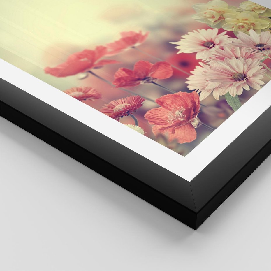 Plakat w ramie 50x70 - Delikatne kwiaty pastelowe - kwiaty, pastelowe - rama czarna