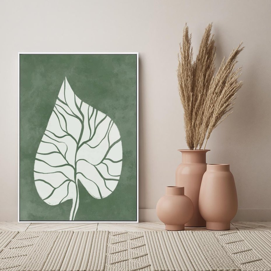 Obraz w ramie 70x100 - Migotliwe Wnętrze Zieleni - zielony plakat, roślinne motywy - rama biała