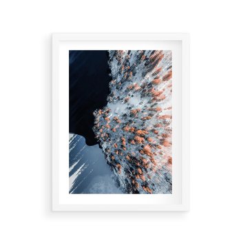 Plakat w ramie 50x70 - Lot Ptaka - zima, zimowy krajobraz - rama biała