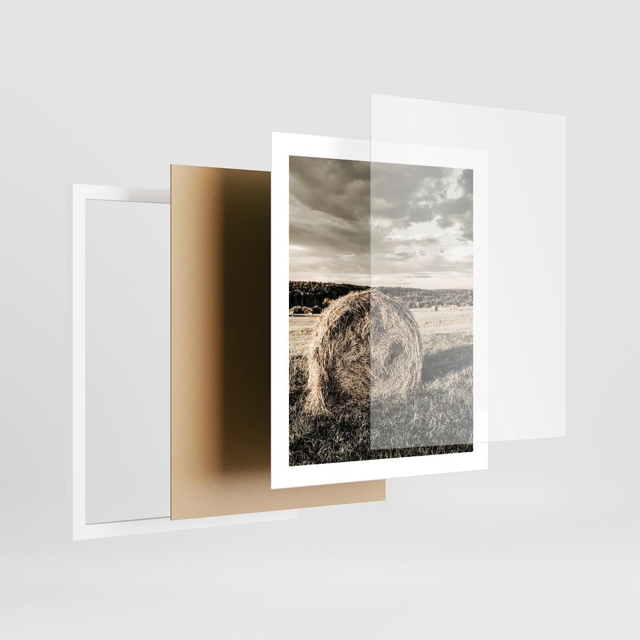 Plakat w ramie 40x50 - Ciepło Natury - snopki siana, pole - rama biała