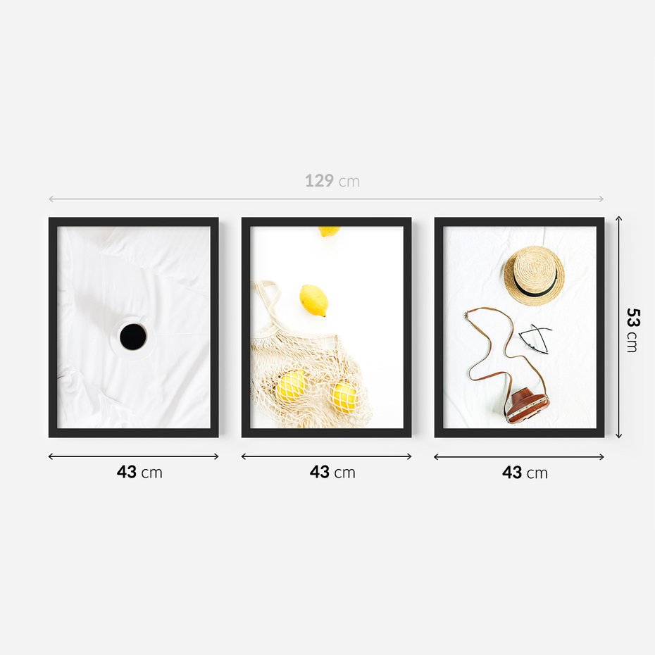 Zestaw obrazy w ramie 40x50 galeria - Moda, kapelusz, cytryny, wakacje, lato - rama czarna