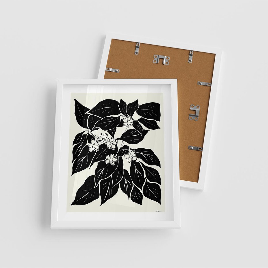 Plakat w ramie 40x50 - Ruchome szkicowe odbicia - czarno biała grafika, roślinność - rama biała