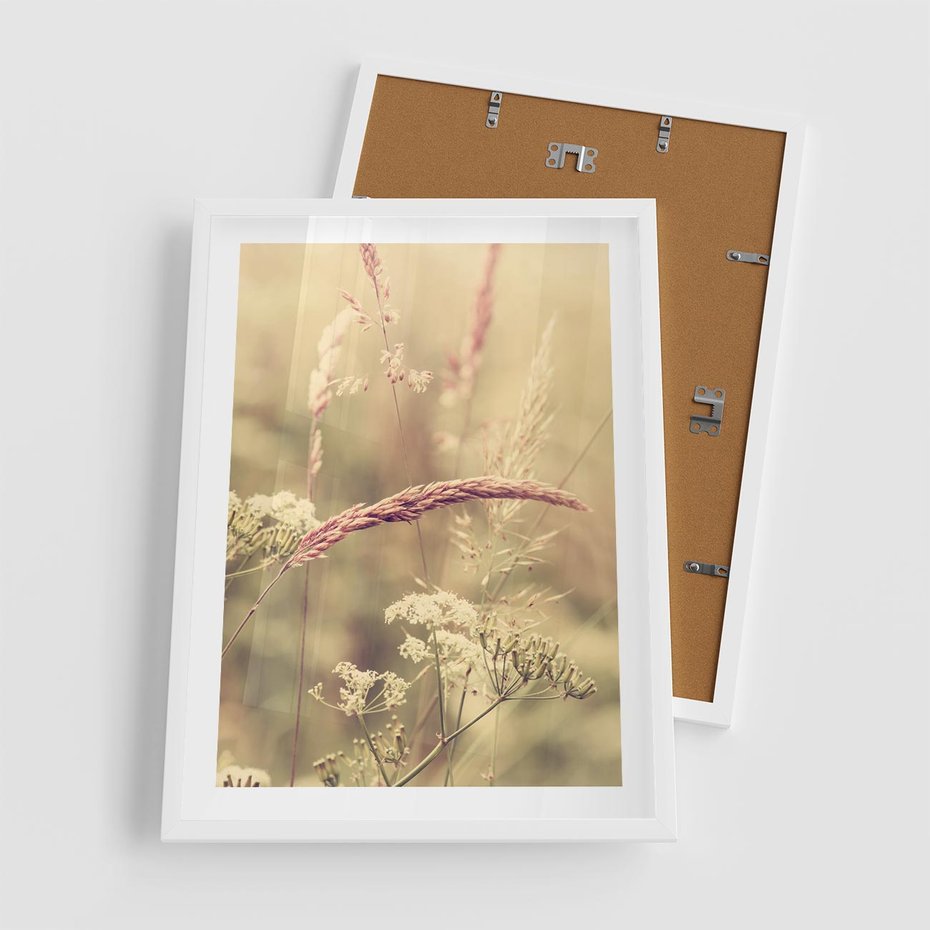 Plakat w ramie 50x70 - Boho Wizja - suszone, trawy - rama biała