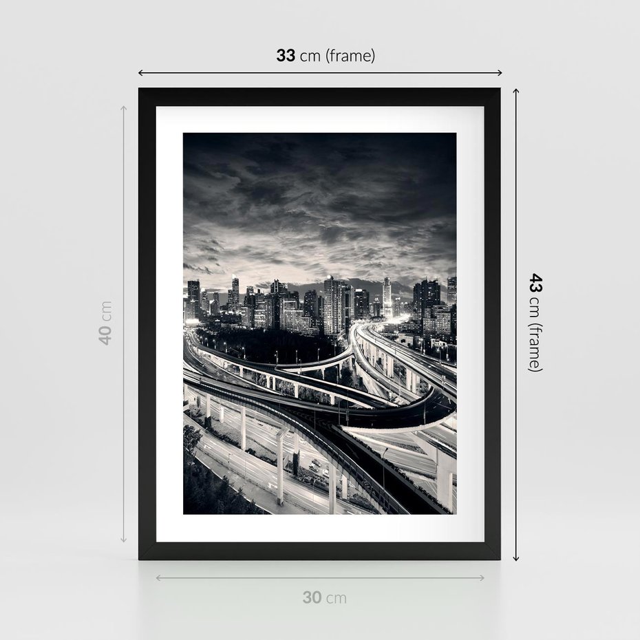 Plakat w ramie 30x40 - Miejska Symfonia - miasto, nocą - rama czarna