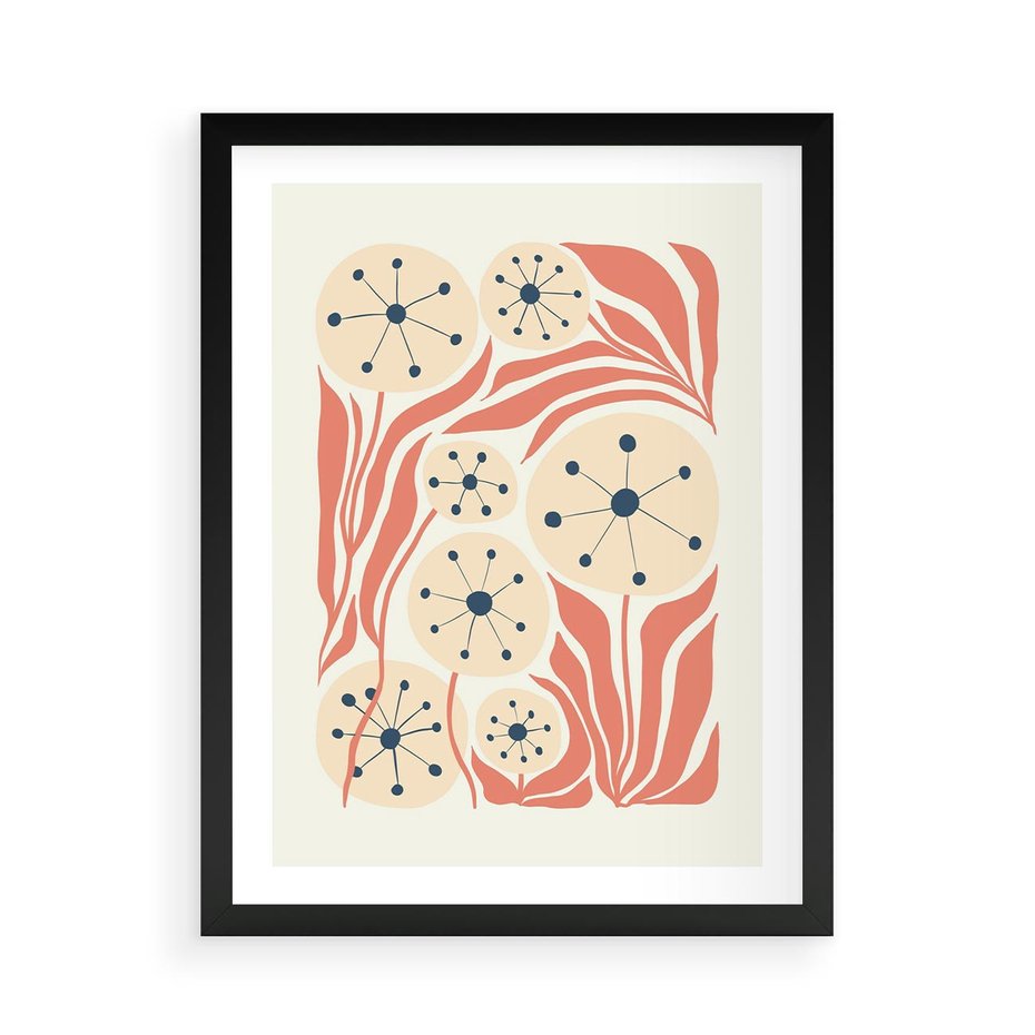 Plakat w ramie 50x70 - Impresje Harmonii - abstrakcyjne kwiaty, rośliny - rama czarna