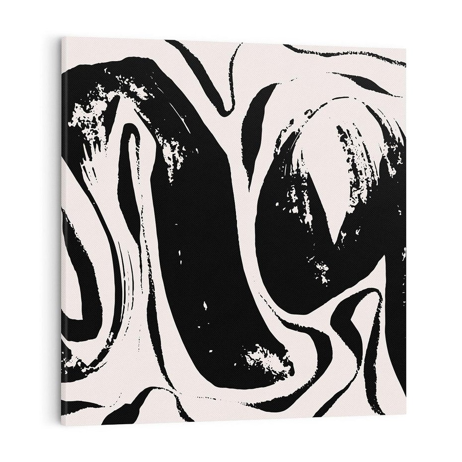 Obraz na płótnie 70x70 - Wibracje w ciemnościach duszy - czarno biała abstrakcja, nieregularne rozmyte linie