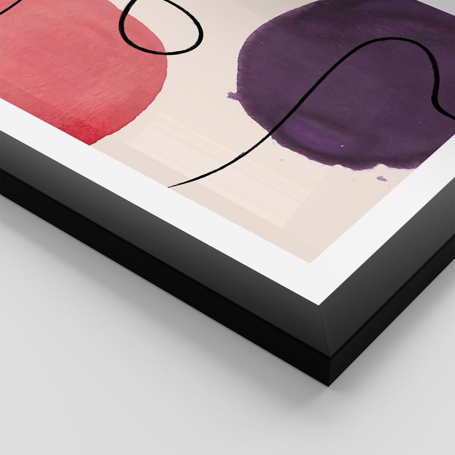 Plakat w ramie 50x70 - Migoczące Echo - abstrakcyjne akwarelowe plamy, nieregularne linie - rama czarna