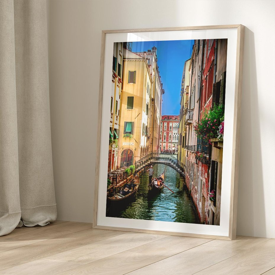 Plakat w ramie 50x70 - Romantyczna Gondola - Wenecja, gondola - rama drewno