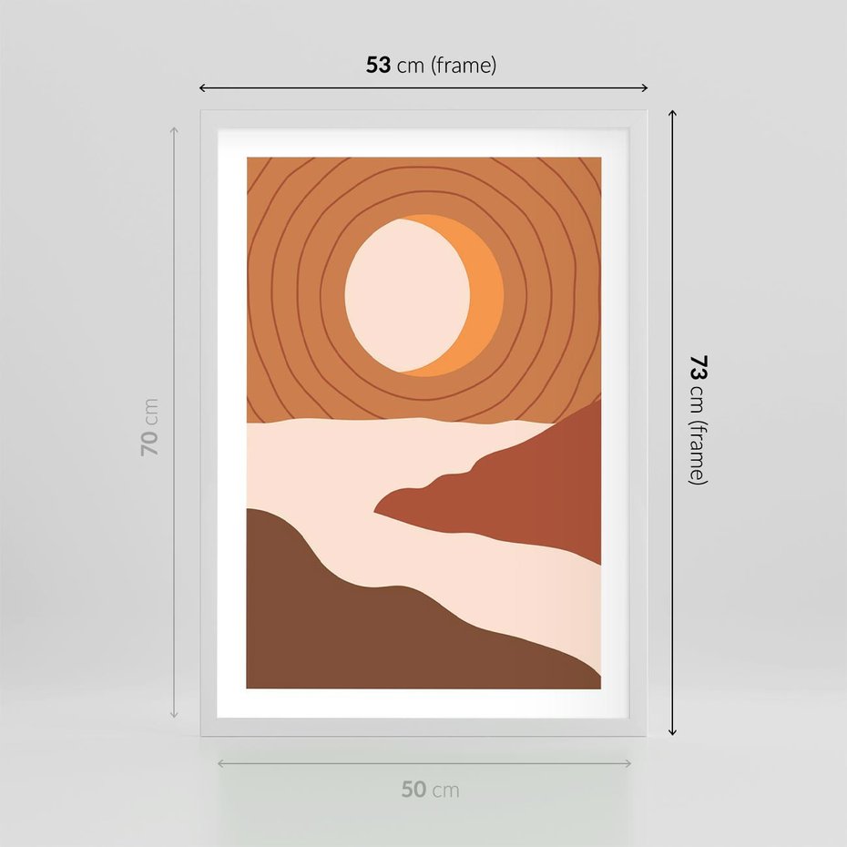 Plakat w ramie 50x70 - Sztuka Zachodu Słońca: Nowoczesna Sceneria - plakat, nowoczesna grafika - rama biała