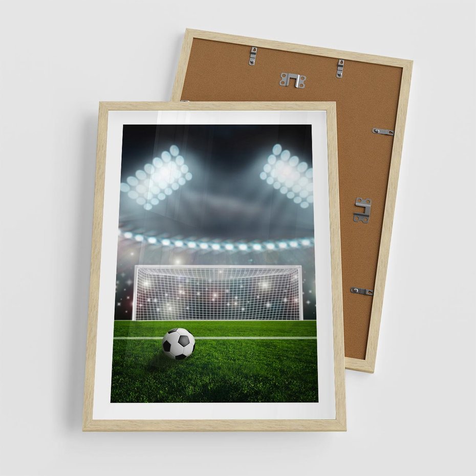 Plakat w ramie 50x70 - Strzał do bramki - piłka, nożna - rama drewno