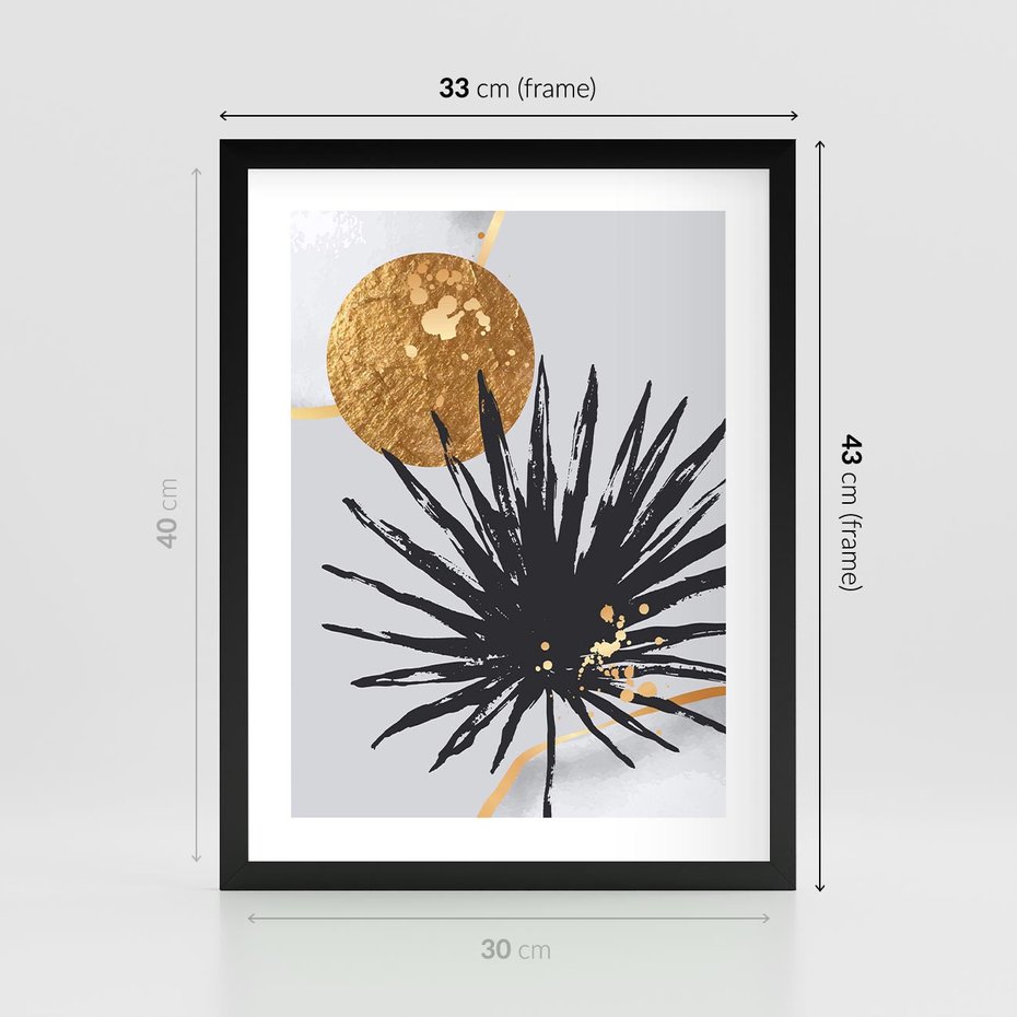 Plakat w ramie 30x40 - Sztuka Palmy - palma, czarna grafika - rama czarna