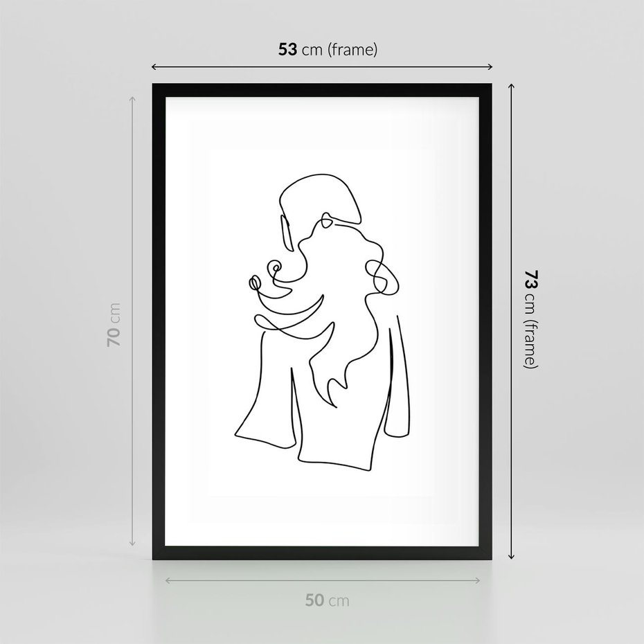 Plakat w ramie 50x70 - Zaklęte Linie - szkic kobiety, jedną linia - rama czarna