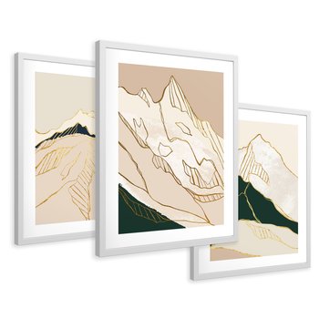 Zestaw obrazy w ramie 30x40 galeria - Złote, góry, abstrakcja, akwarela - rama biała