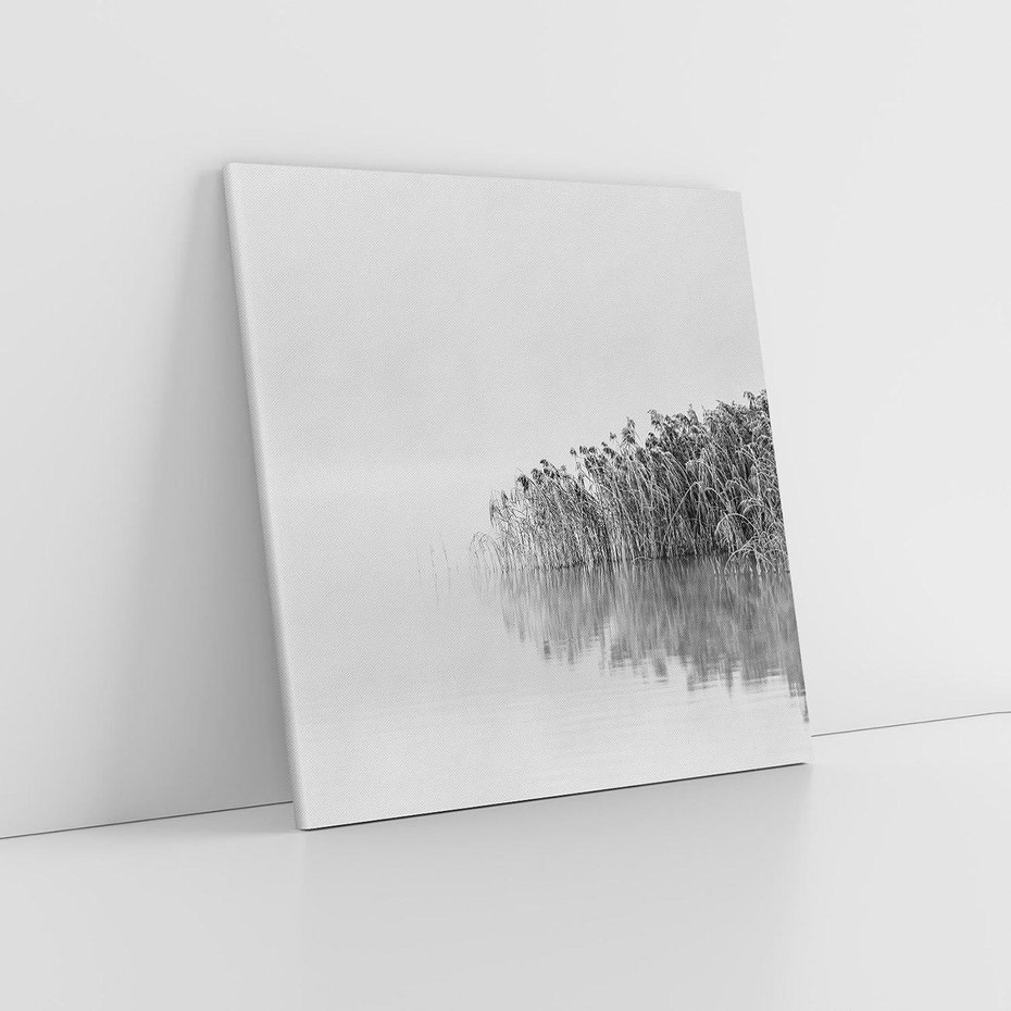 Obraz na płótnie 40x40 - Mglisty Brzeg Jeziora - czarno białe zdjęcie, zamglone jezioro