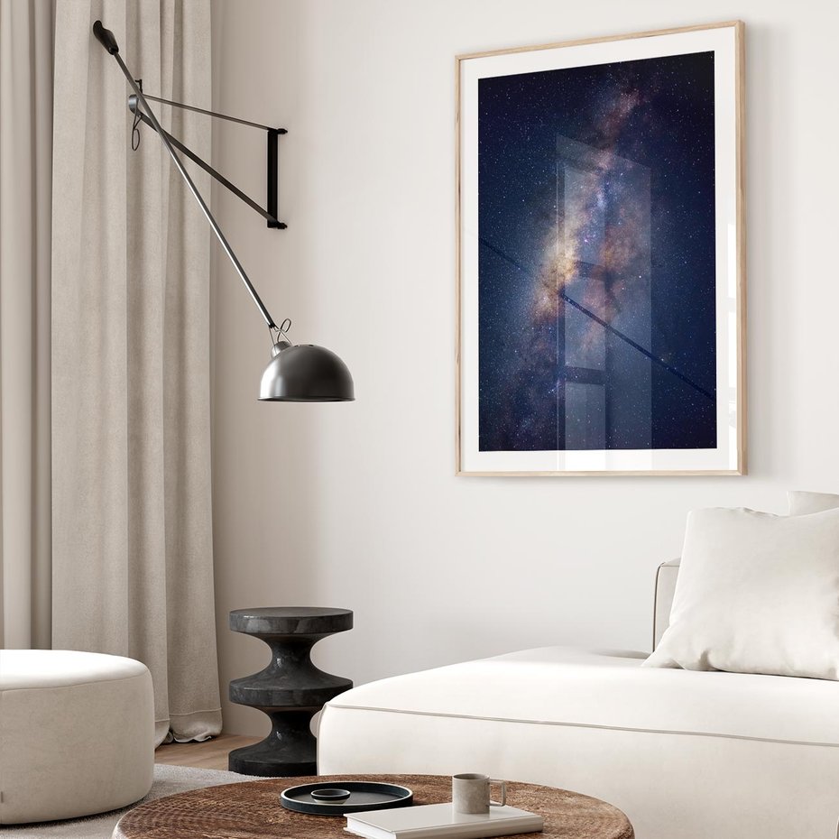 Plakat w ramie 40x50 - Wśród Gwiazd - rozgwieżdzone niebo, droga mleczna - rama drewno