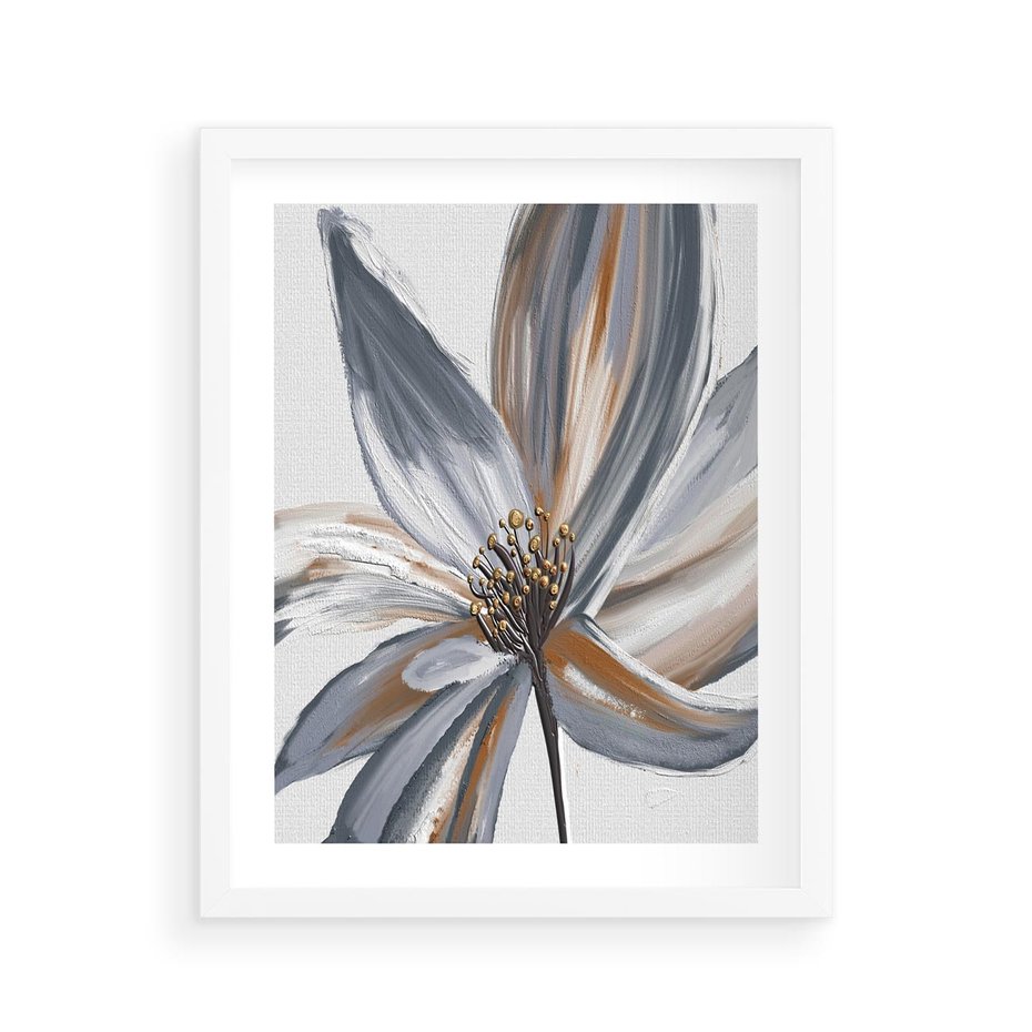 Plakat w ramie 40x50 - Olejne kwiaty - wyraz emocji - kwiaty, malowane - rama biała