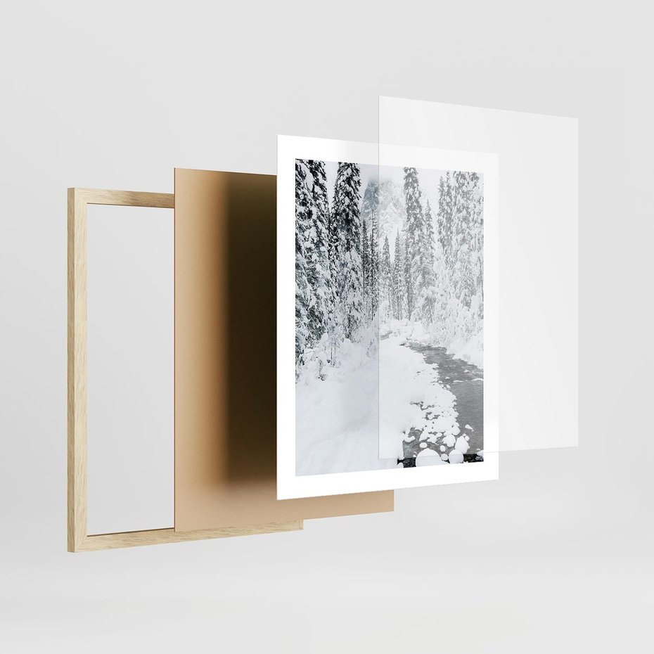 Plakat w ramie 40x50 - Spokój Zimowego Lasu w Górach - zima w lesie, w górach - rama drewno