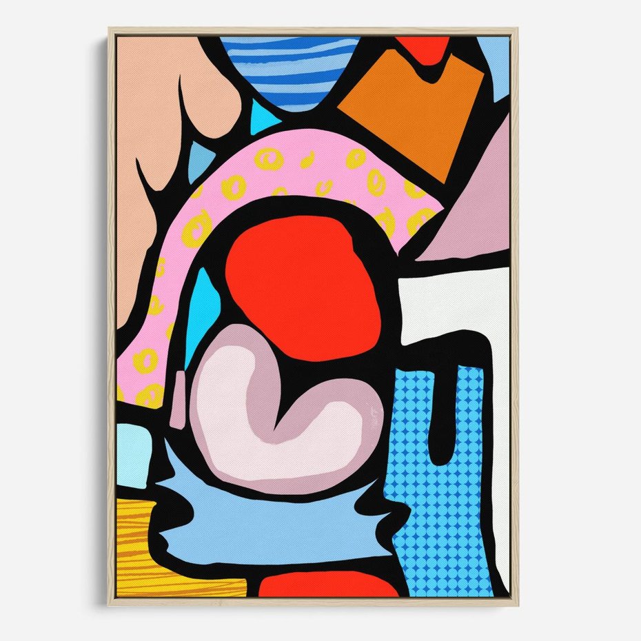 Obraz w ramie 70x100 - Czarny Komiks - abstrakcyjne formy, komiksowy styl - rama drewno