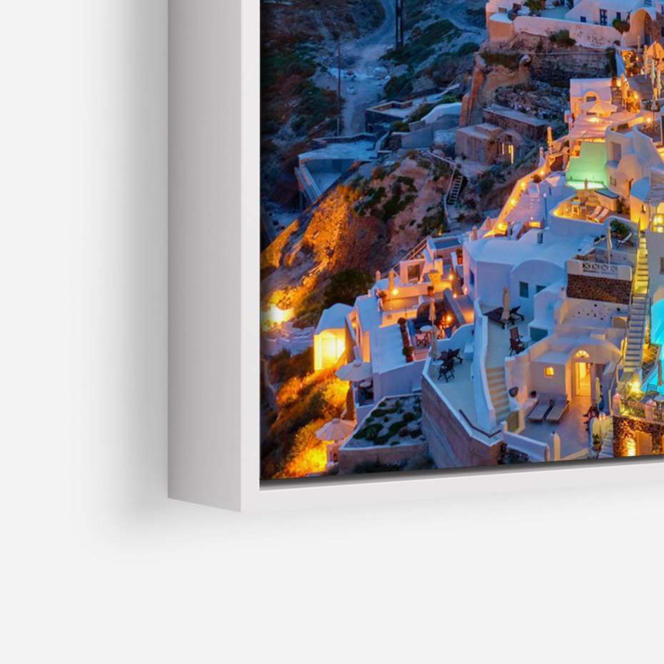 Obraz w ramie 70x100 - Wyblakłe wspomnienia gwiazd - Santorini, wieczór - rama biała