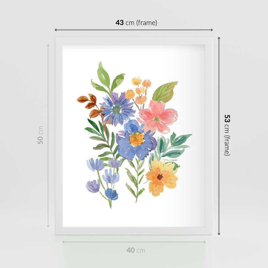 Plakat w ramie 40x50 - Kwiatowe Opowieści - akwarelowe polne kwiaty, minimalistyczna sztuka - rama biała