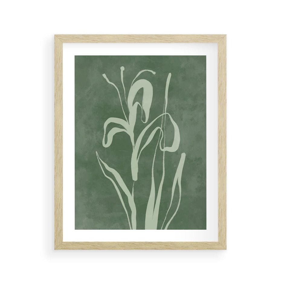 Plakat w ramie 40x50 - Zielony Oddech - zielona abstrakcja, zgaszona zieleń - rama drewno