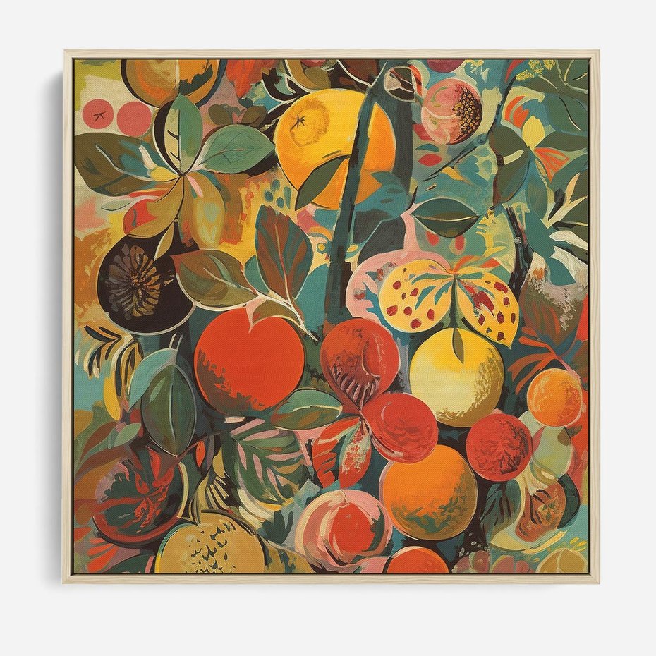 Obraz w ramie 50x50 - Księga Surrealnych Wyobrażeń - abstrakcyjny obraz owoców, jak picasso - rama drewno