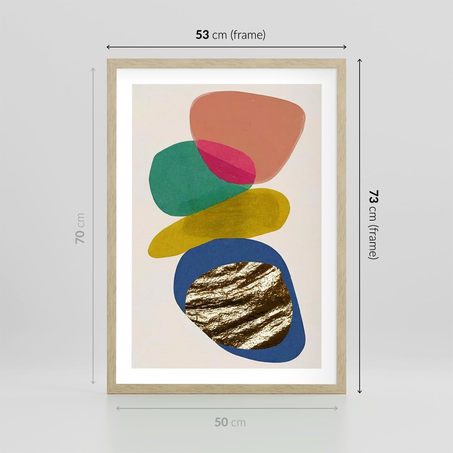Plakat w ramie 50x70 - Kolorowe Przenikanie Kształtów - abstrakcyjne formy, obraz olejny - rama drewno